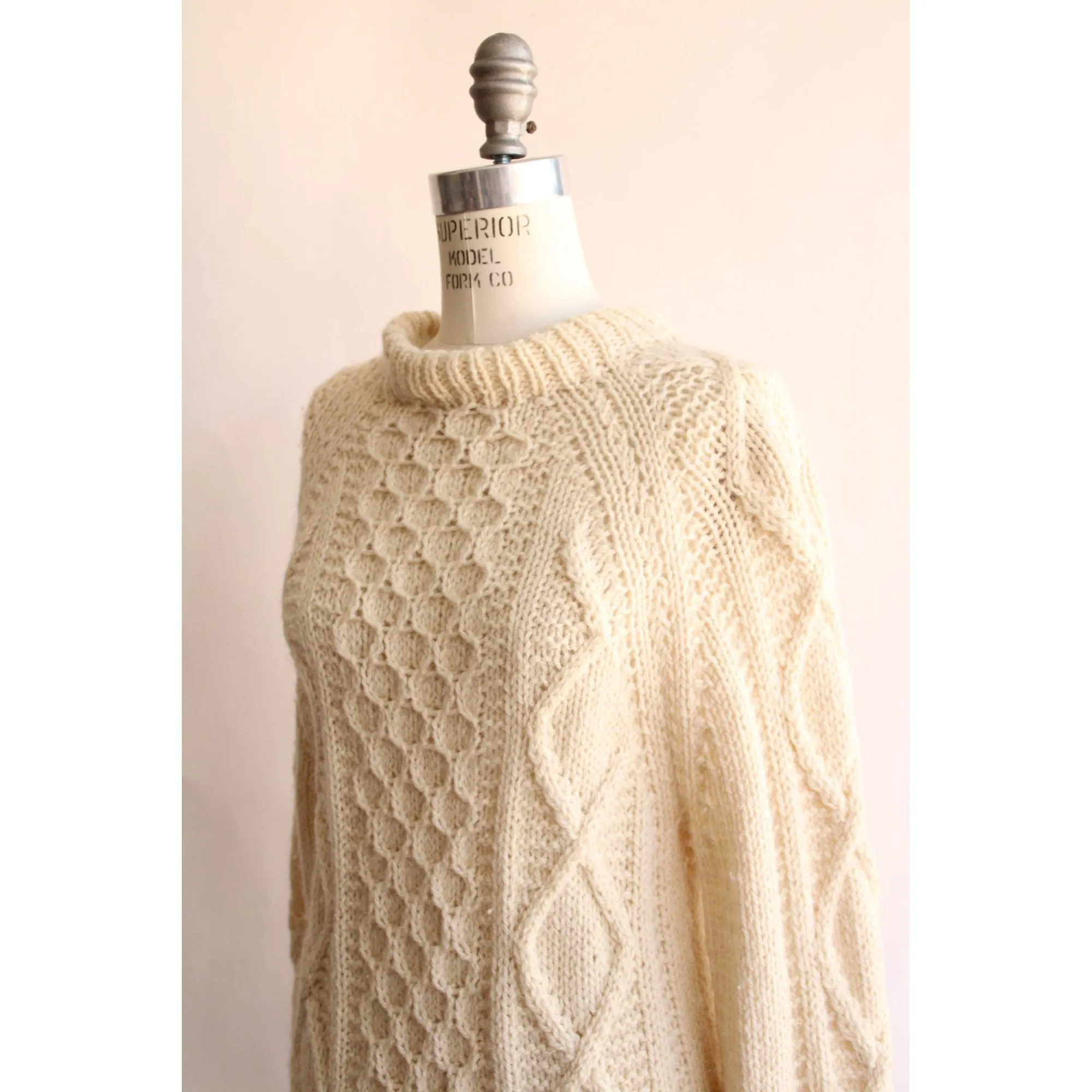 Vintage Wool Ivory Cable Knit Fisherman Sweater
