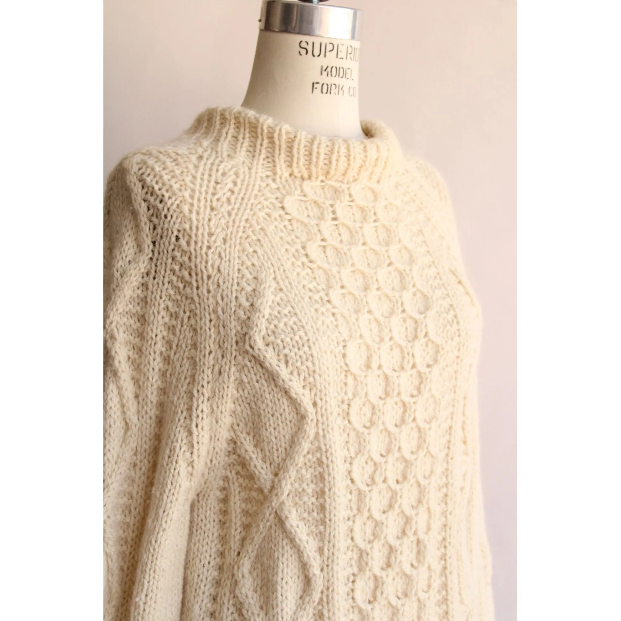 Vintage Wool Ivory Cable Knit Fisherman Sweater