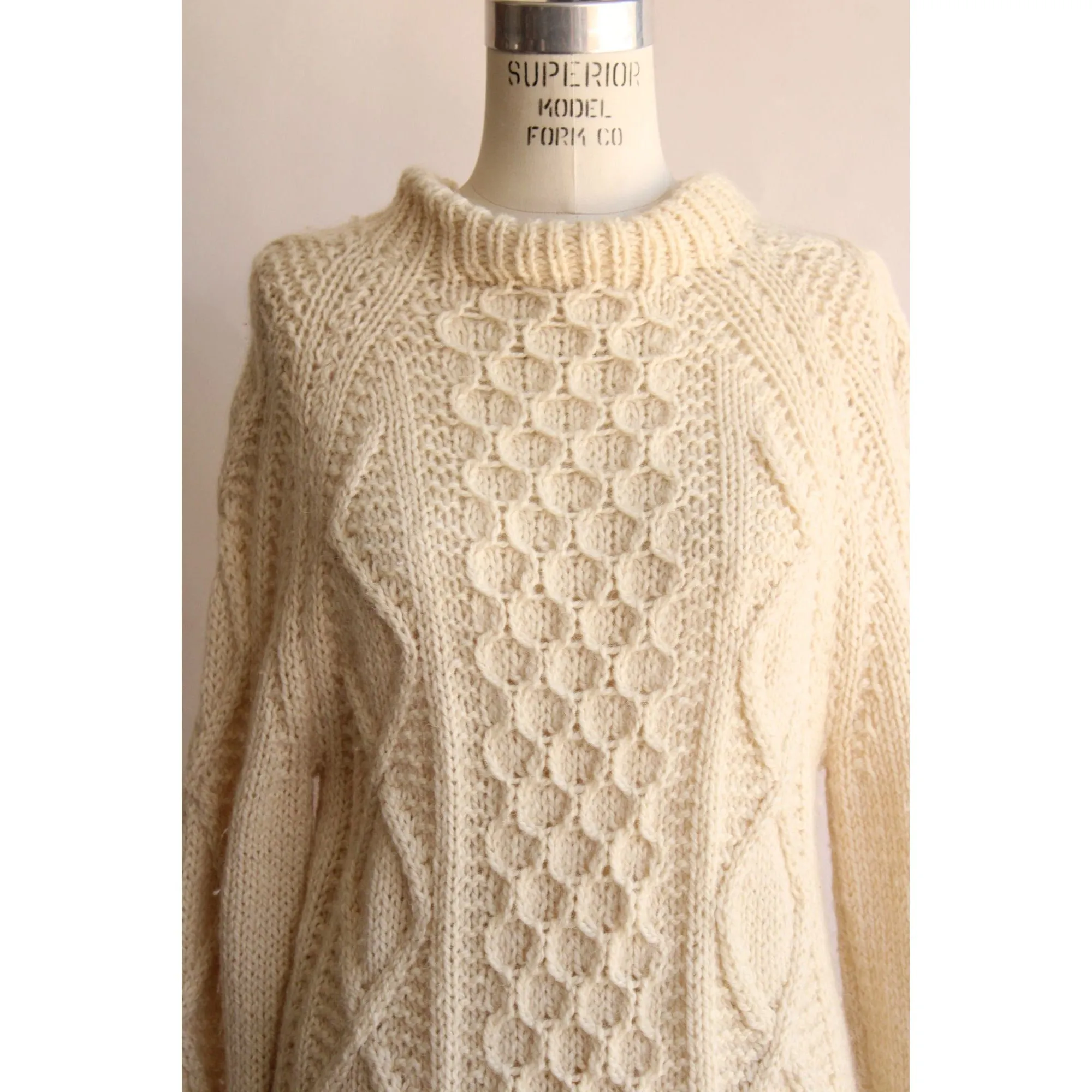 Vintage Wool Ivory Cable Knit Fisherman Sweater