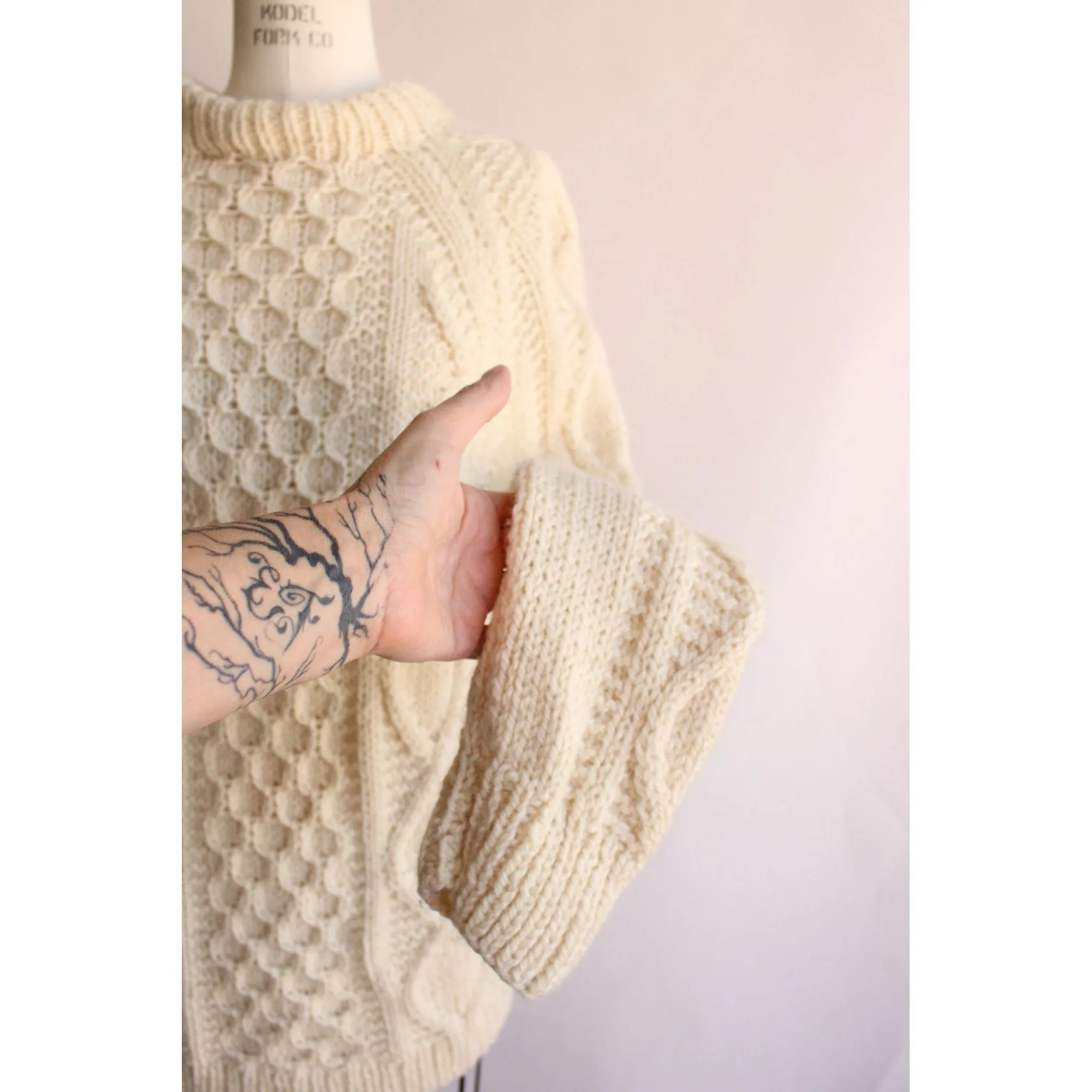 Vintage Wool Ivory Cable Knit Fisherman Sweater