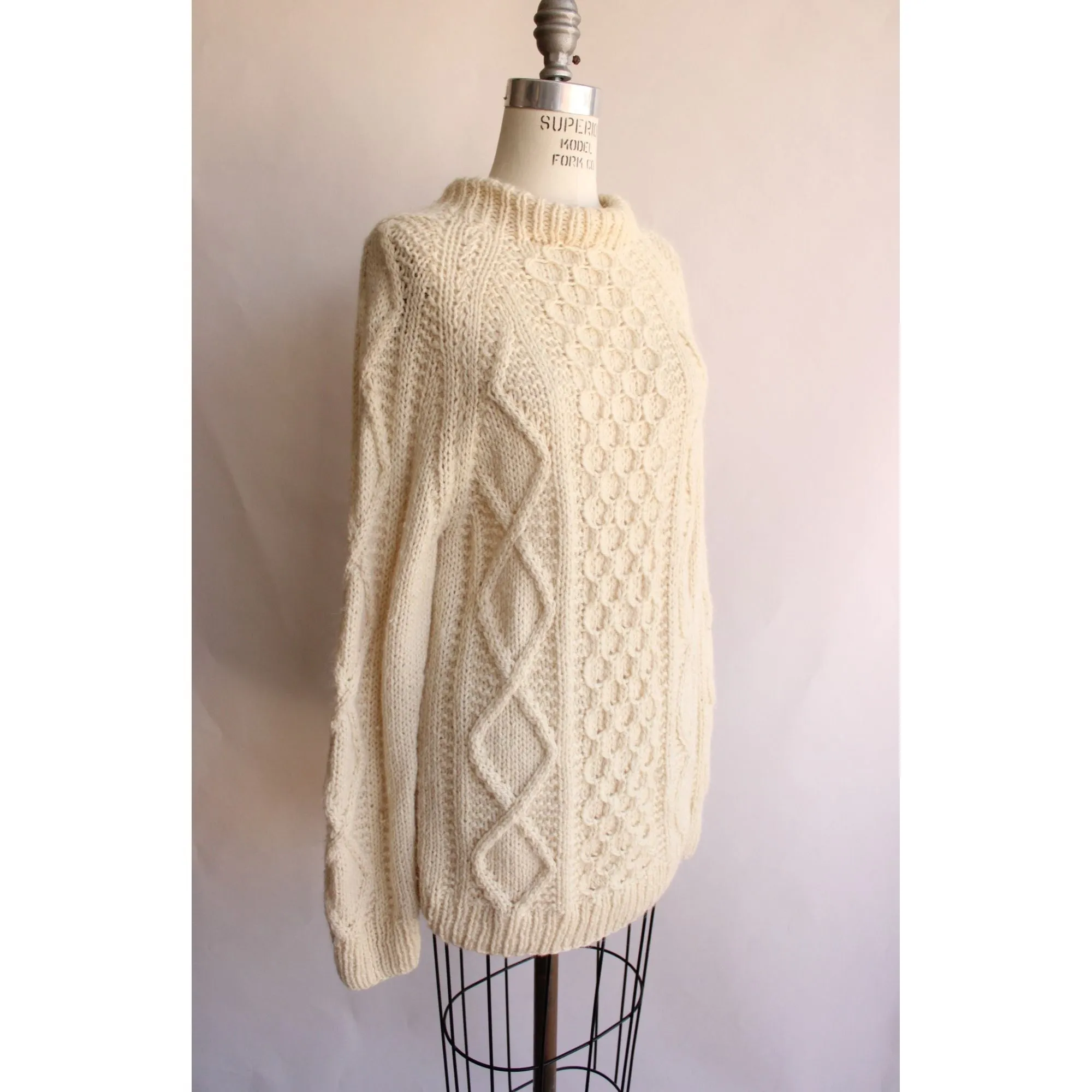 Vintage Wool Ivory Cable Knit Fisherman Sweater
