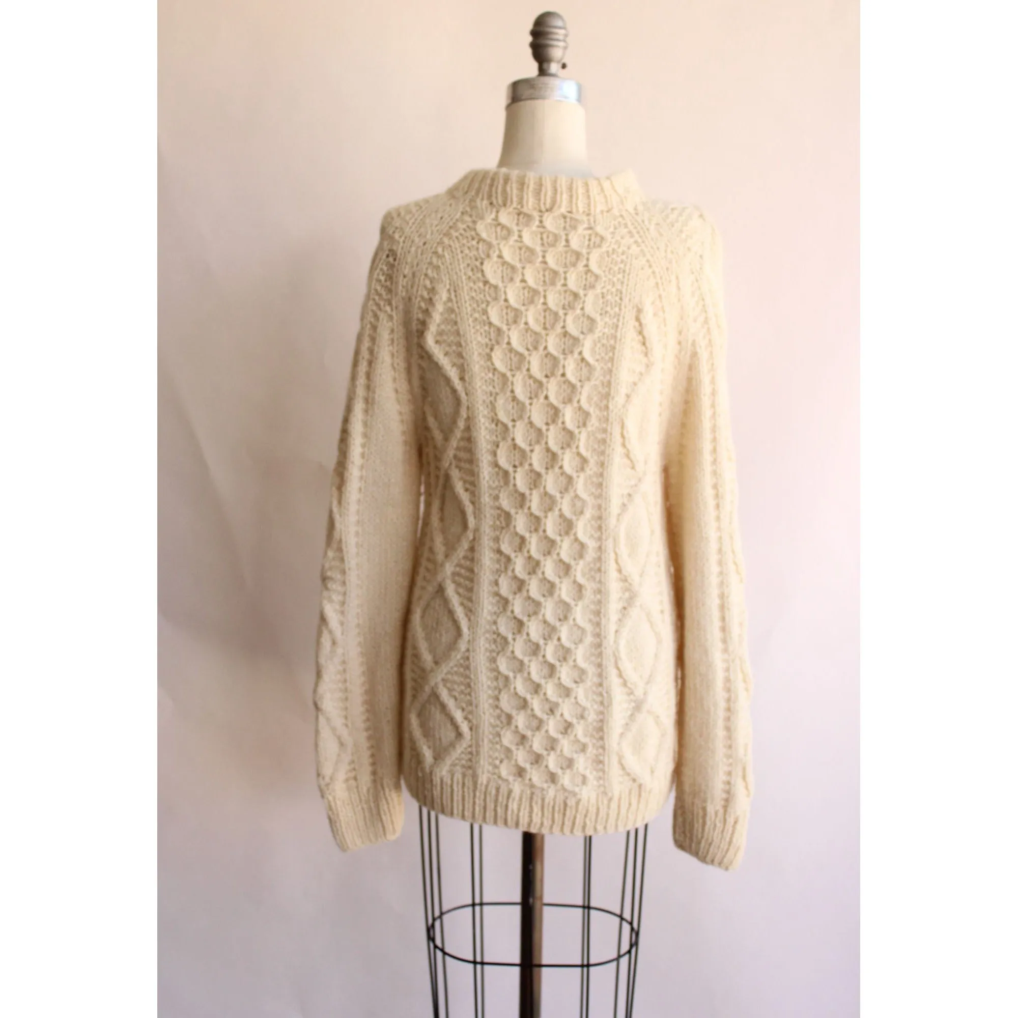 Vintage Wool Ivory Cable Knit Fisherman Sweater
