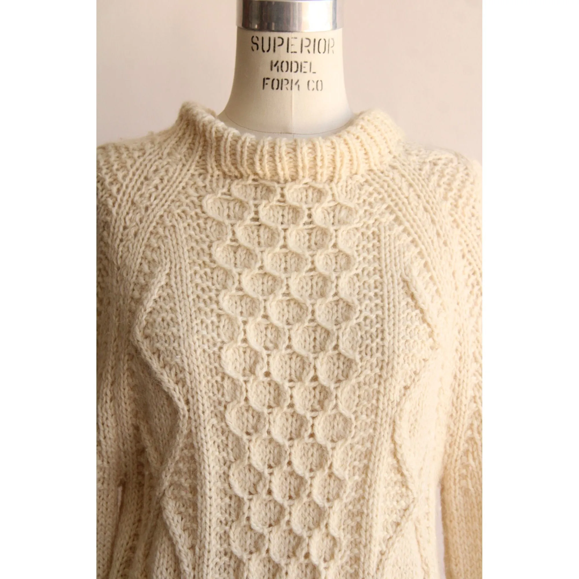 Vintage Wool Ivory Cable Knit Fisherman Sweater