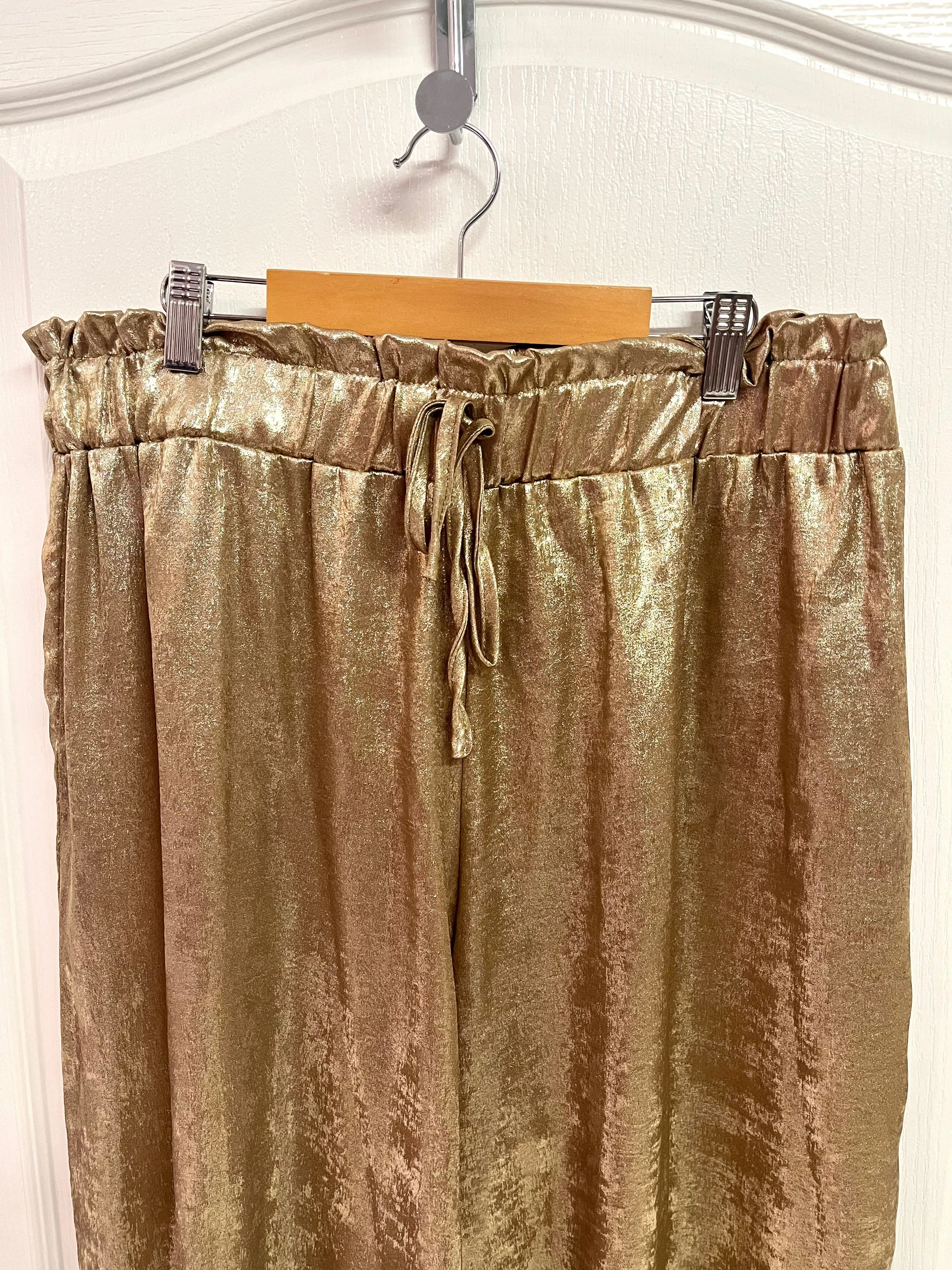 Wanda Plus Size Wide Leg Metallic Gold Pants