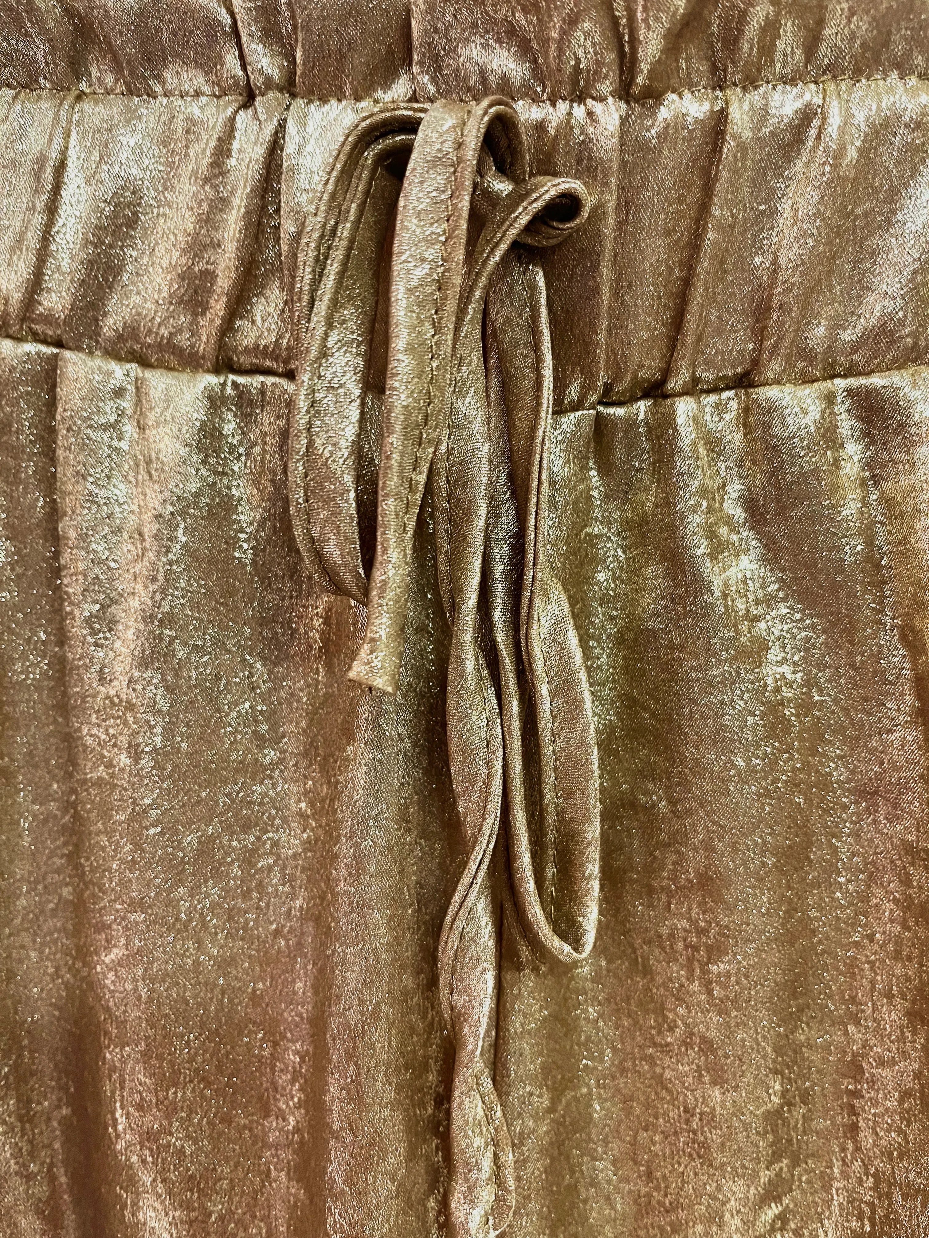 Wanda Plus Size Wide Leg Metallic Gold Pants