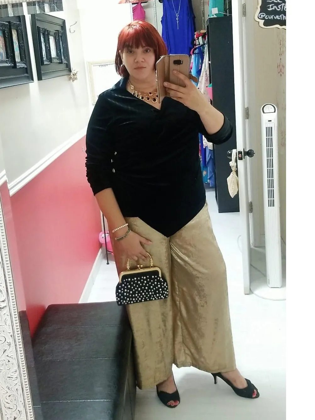Wanda Plus Size Wide Leg Metallic Gold Pants