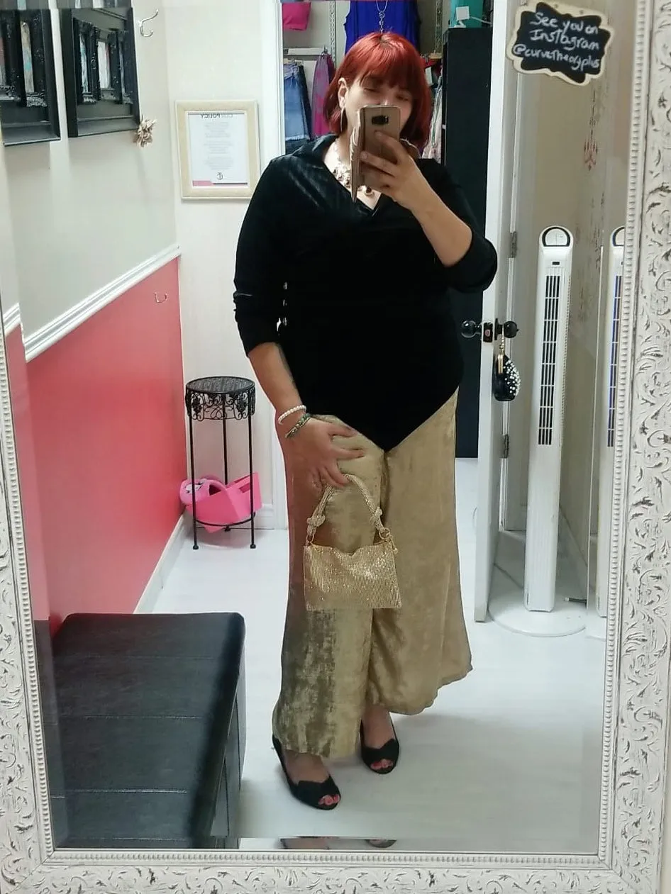 Wanda Plus Size Wide Leg Metallic Gold Pants